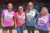 four women lined up wearing different colors of skydiving is better than therapy tshirts